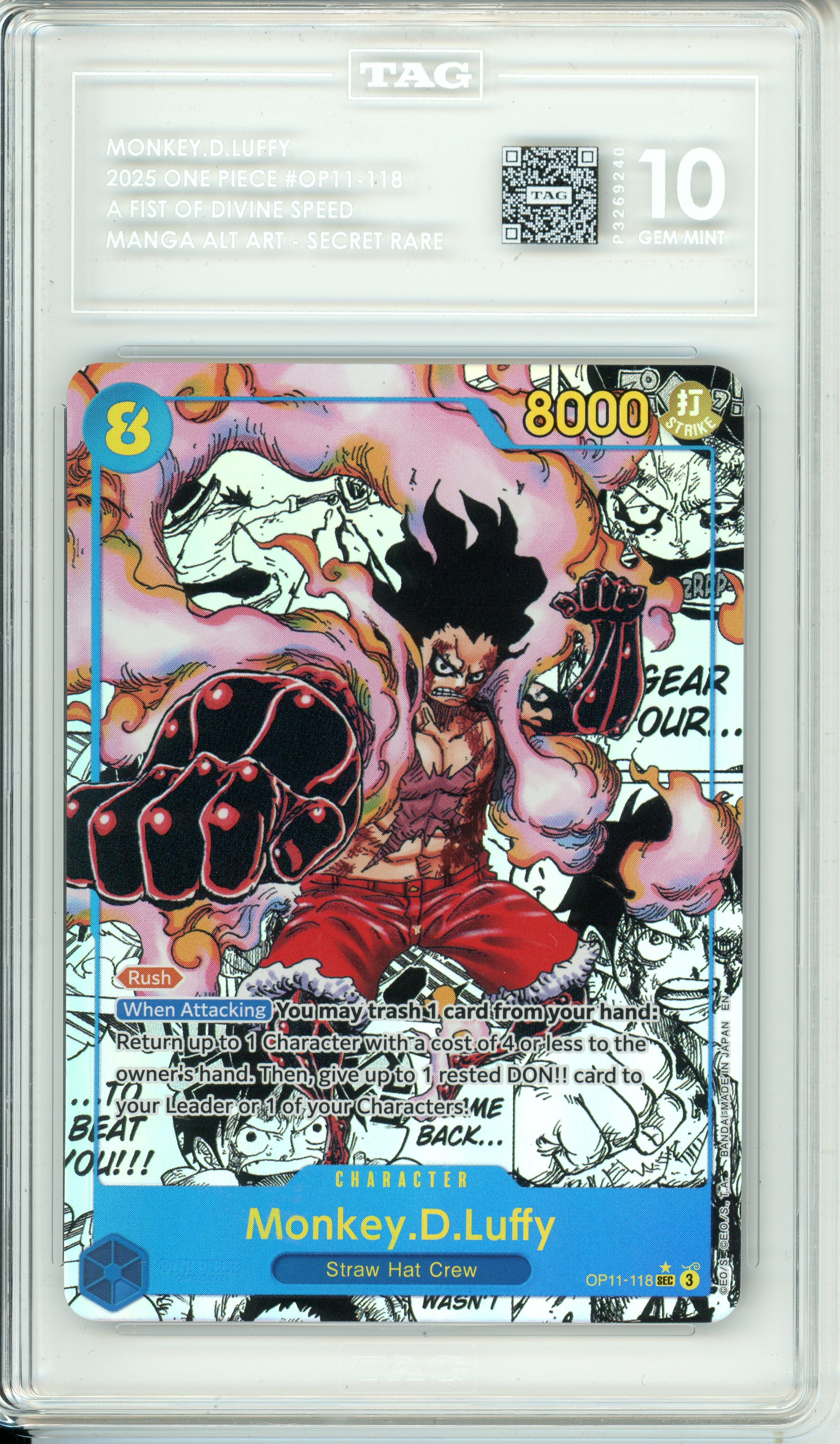 One Piece Graded: Monkey D. Luffy OP11-118 A Fist Of Divine Speed