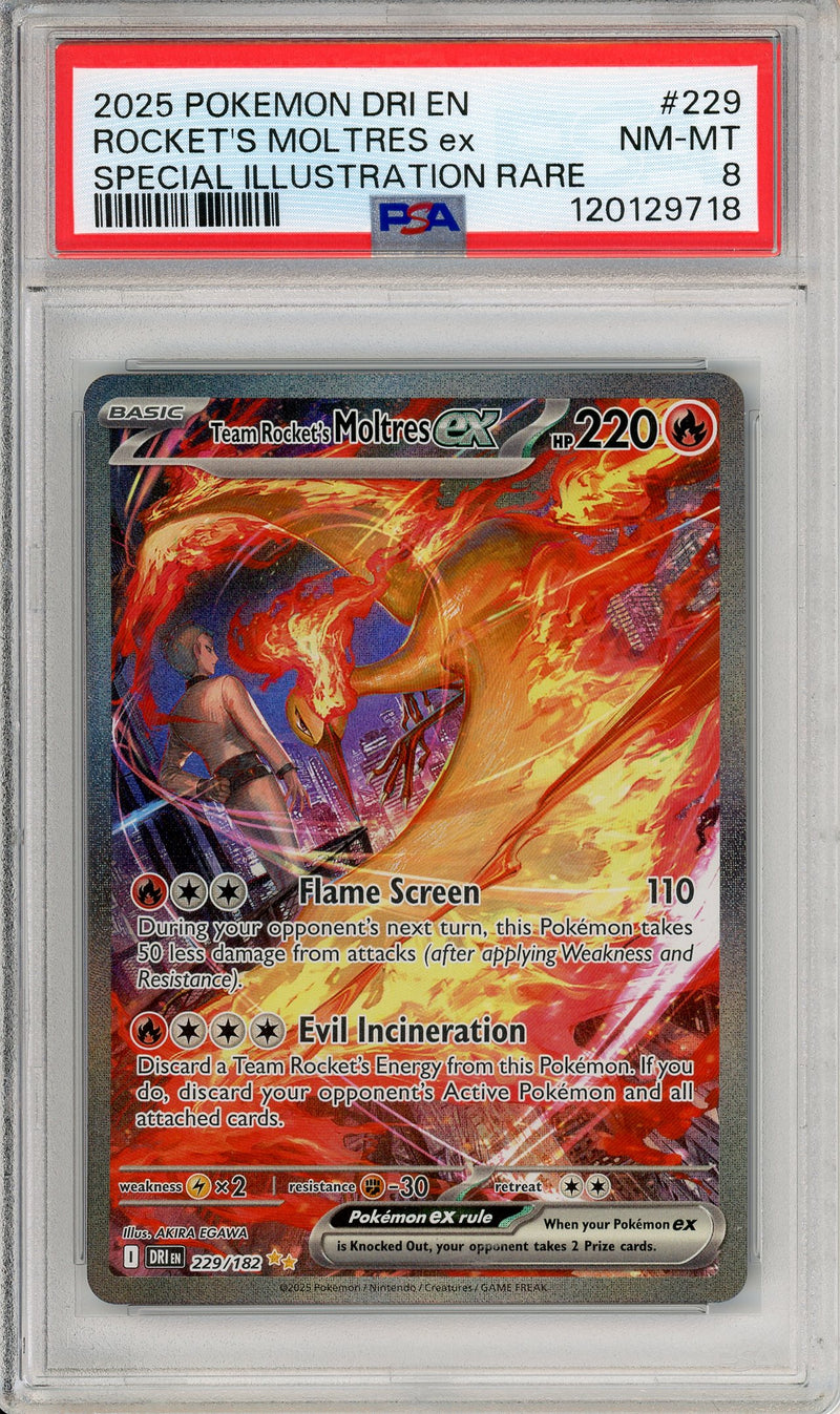 pokemon card value moltres Graded: Team Rocket's ex 229/182 Destined Rivals (2025) SIR Holo PSA 8 Design - Choose one:PM FIN Crux of Fate YEAR_ Weakness / Resistance / Wailord V | Champion's