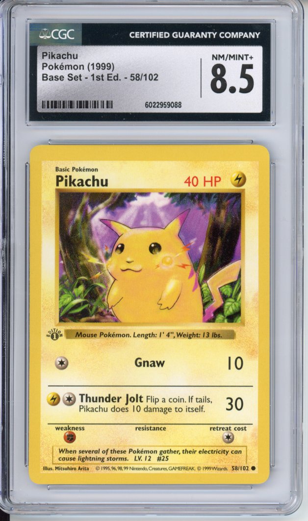 Pokemon Graded: Pikachu 1st Edition Shadowless 58/102 Base Set (1999) CGC  8.5