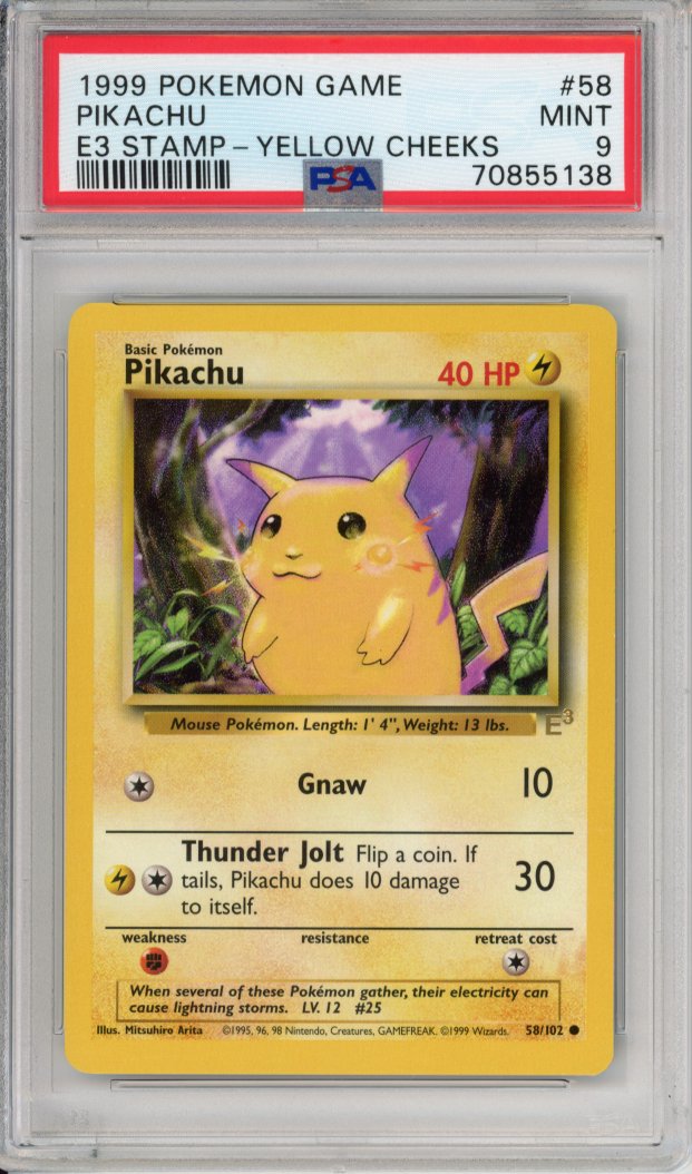 ピカチュウ pikachu yel cheeks psa9 旧裏 Pokemon Graded: Pikachu 58/102 Yellow Cheeks E3 Stamp PSA 9