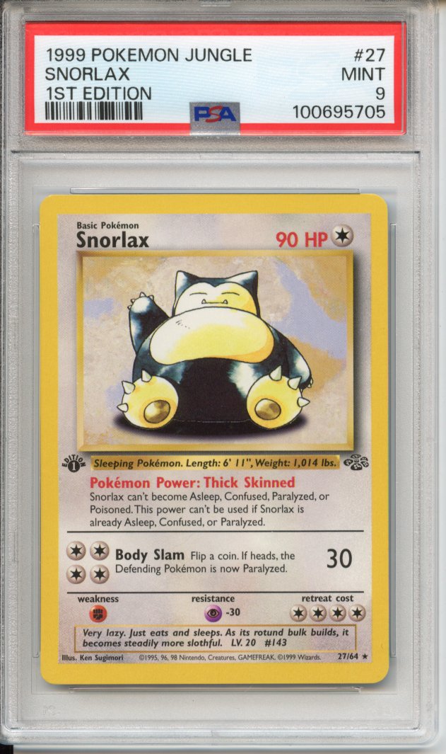Pokemon Graded: Snorlax 1st Edition 27/64 Jungle (1999) PSA 9 – Double  Infinity Gaming