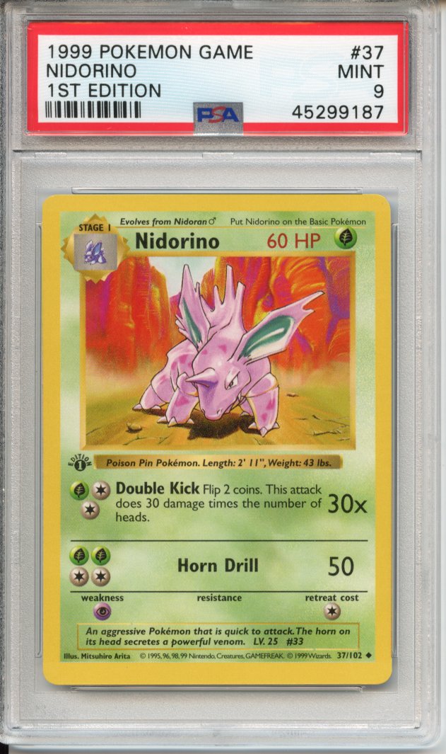 Pokemon Graded: 1st Edition Shadowless Nidorino PSA 9 – Double