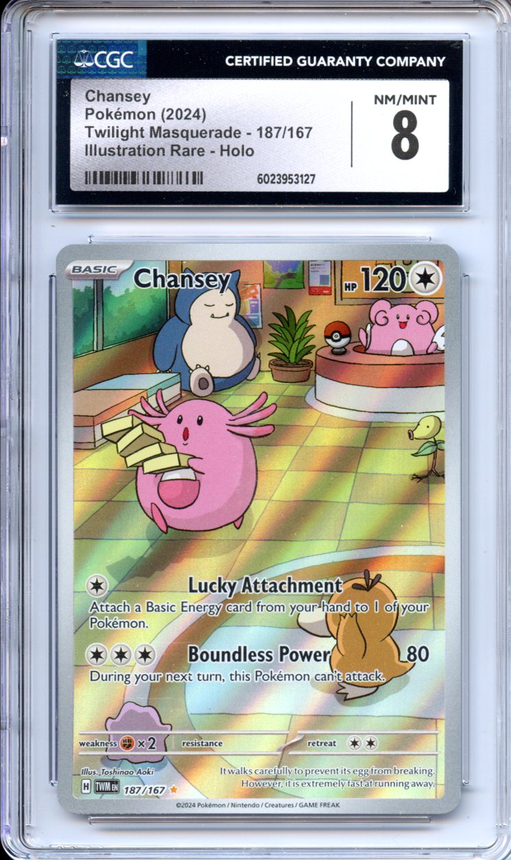 Pokemon Graded: Chansey 187/167 Twilight Masquerade (2024) IR Holo CGC 8 Pokemon Graded: Chansey 187/167 Twilight Masquerade (2024) IR Holo CGC 8