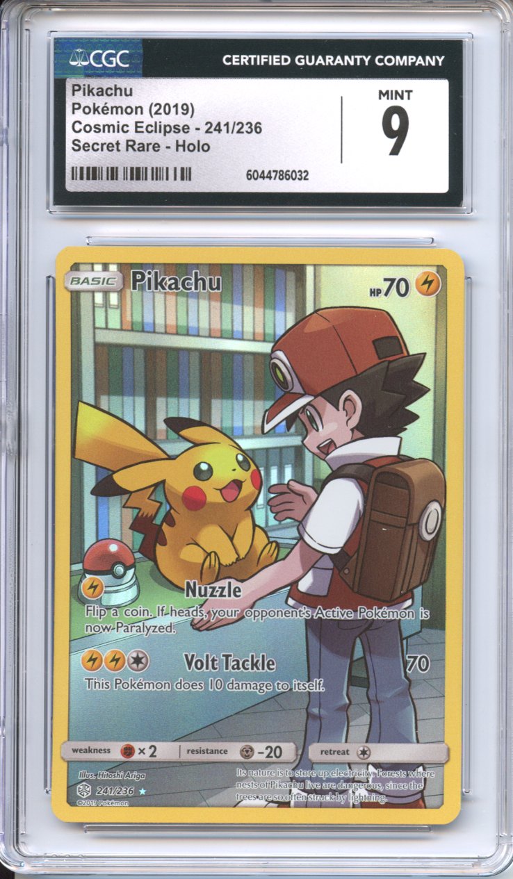 Pokemon Graded: (Red's) Pikachu 241/236 Cosmic Eclipse (2019) Secret Rare  CGC 9