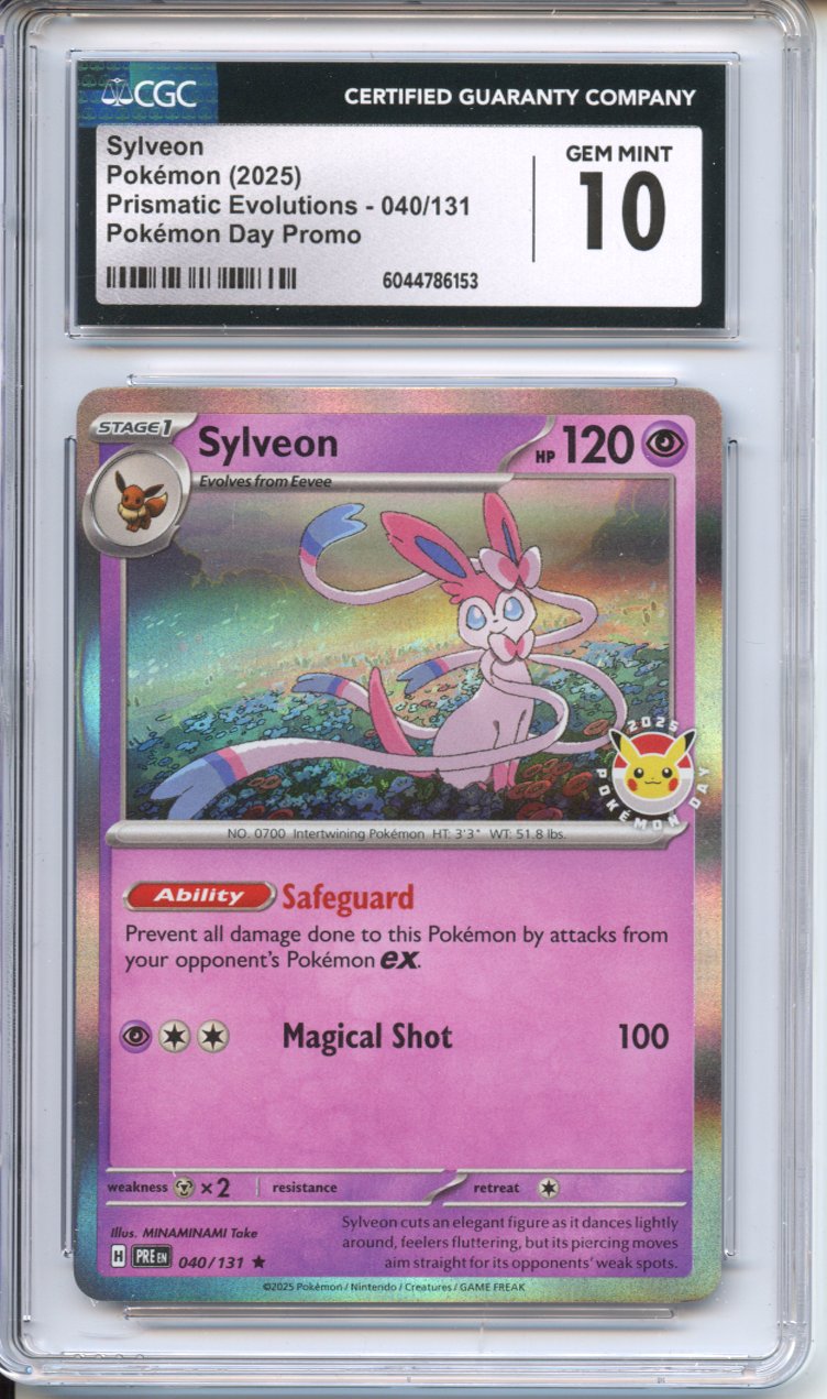 Pokemon Graded: Sylveon 40/131 Prismatic Evolutions Pokemon Day Promo (2025) Holo CGC 10 Pokemon Graded: Sylveon 40/131 Prismatic Evolutions Pokemon Day Promo (2025) Holo CGC 10