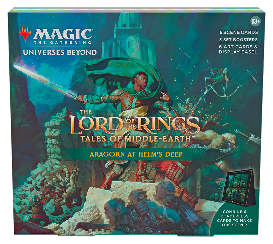 mtg lord of the rings extended art cards connected Magic the Gathering: Lord of the Rings Holiday Scene Box: Aragorn at H – Double Infinity Gaming