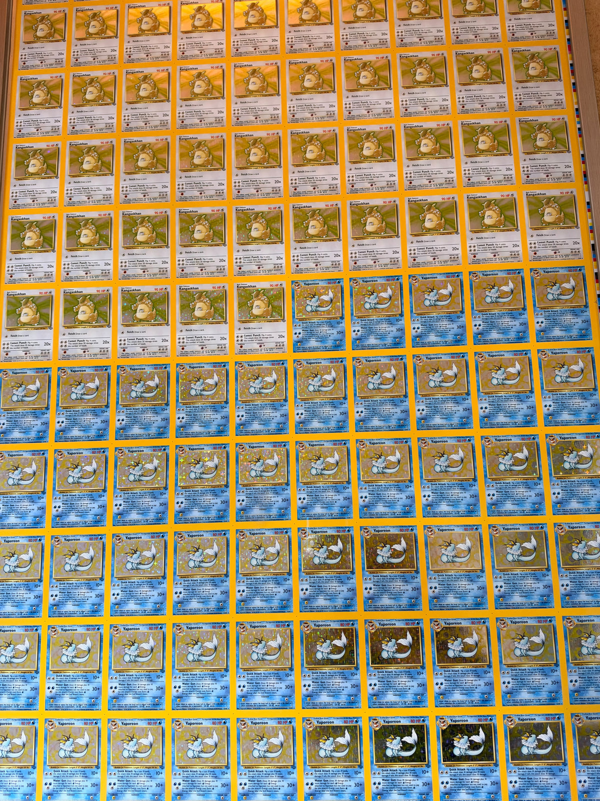 Pokemon: Uncut FOIL Sheet: Jungle: Kangaskhan and Vaporeon (Framed in museum glass!)