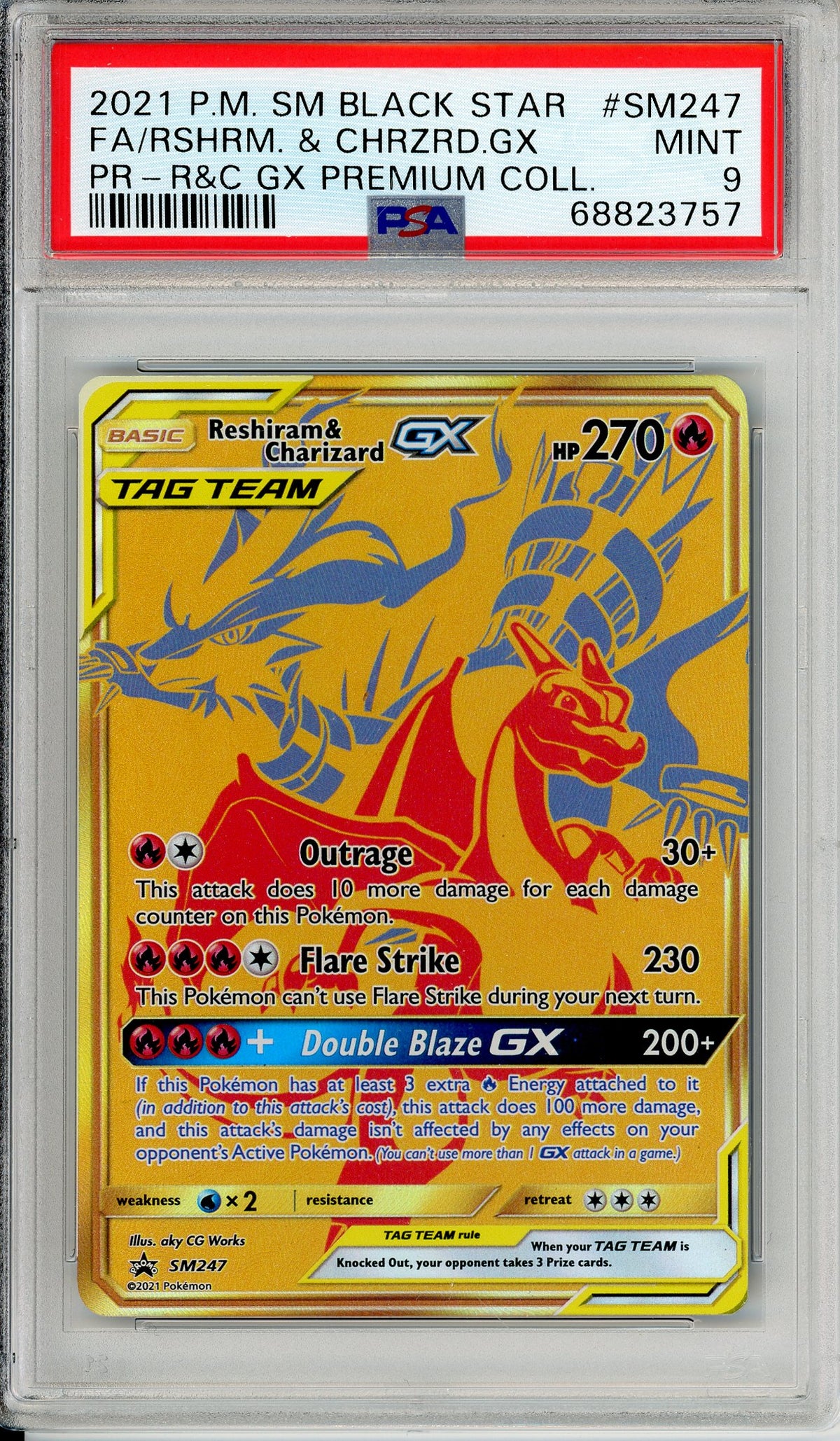 Pokemon Graded: Reshiram & Charizard GX #SM247 Premium Collection Promo (2021) Full Art PSA 9