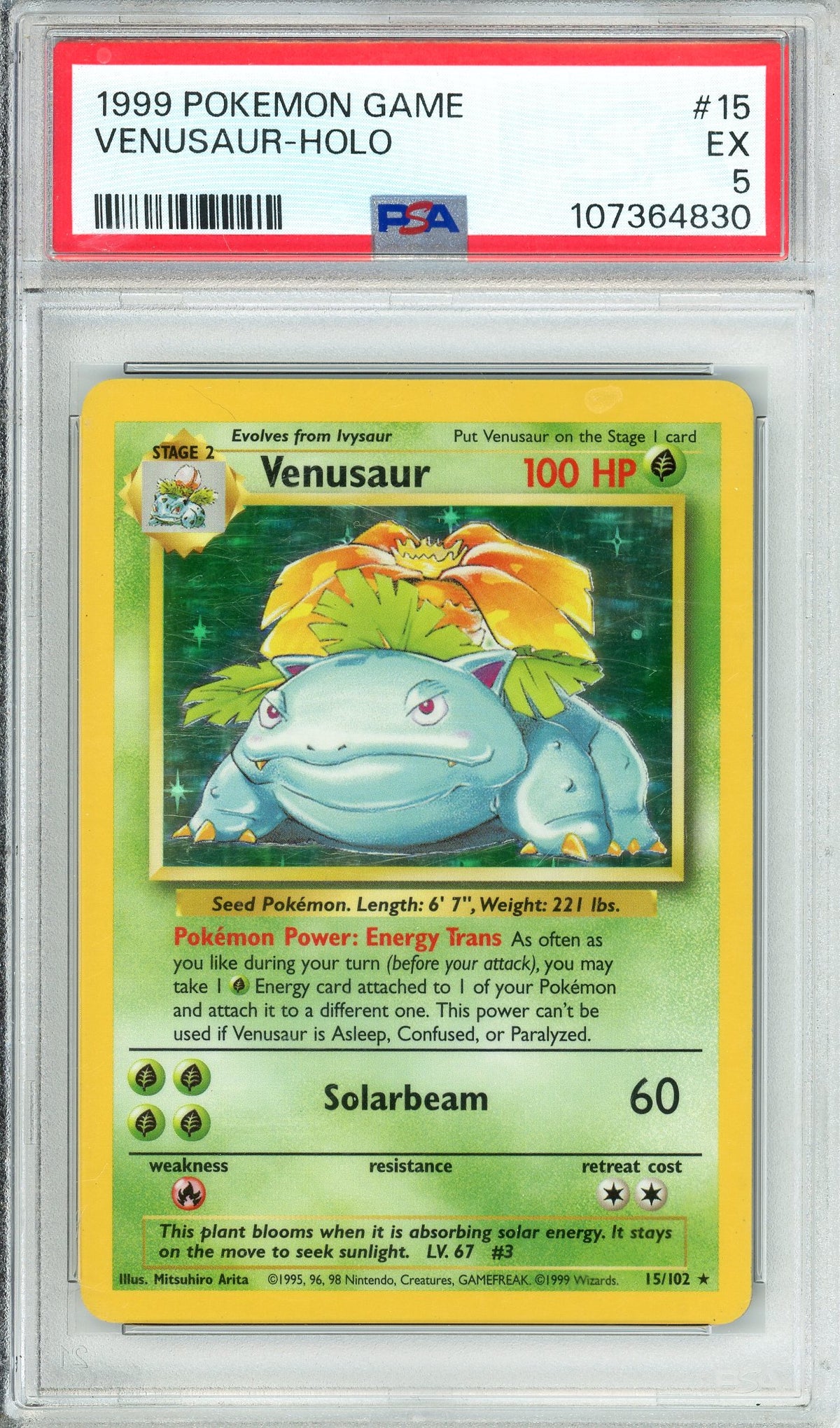Pokemon Graded: Venusaur 15/102 Base Set (1999) Holo PSA 5