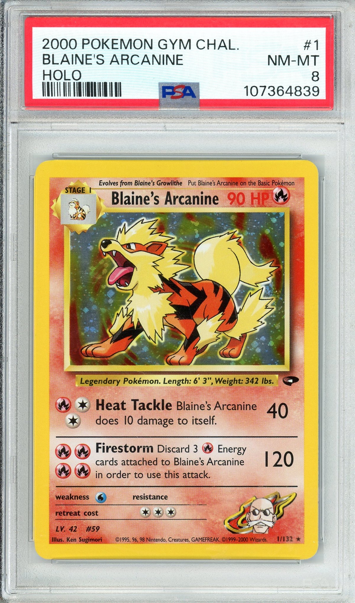 Pokemon Graded: Blaine's Arcanine 1/132 Gym Challenge (2000) Holo PSA 8