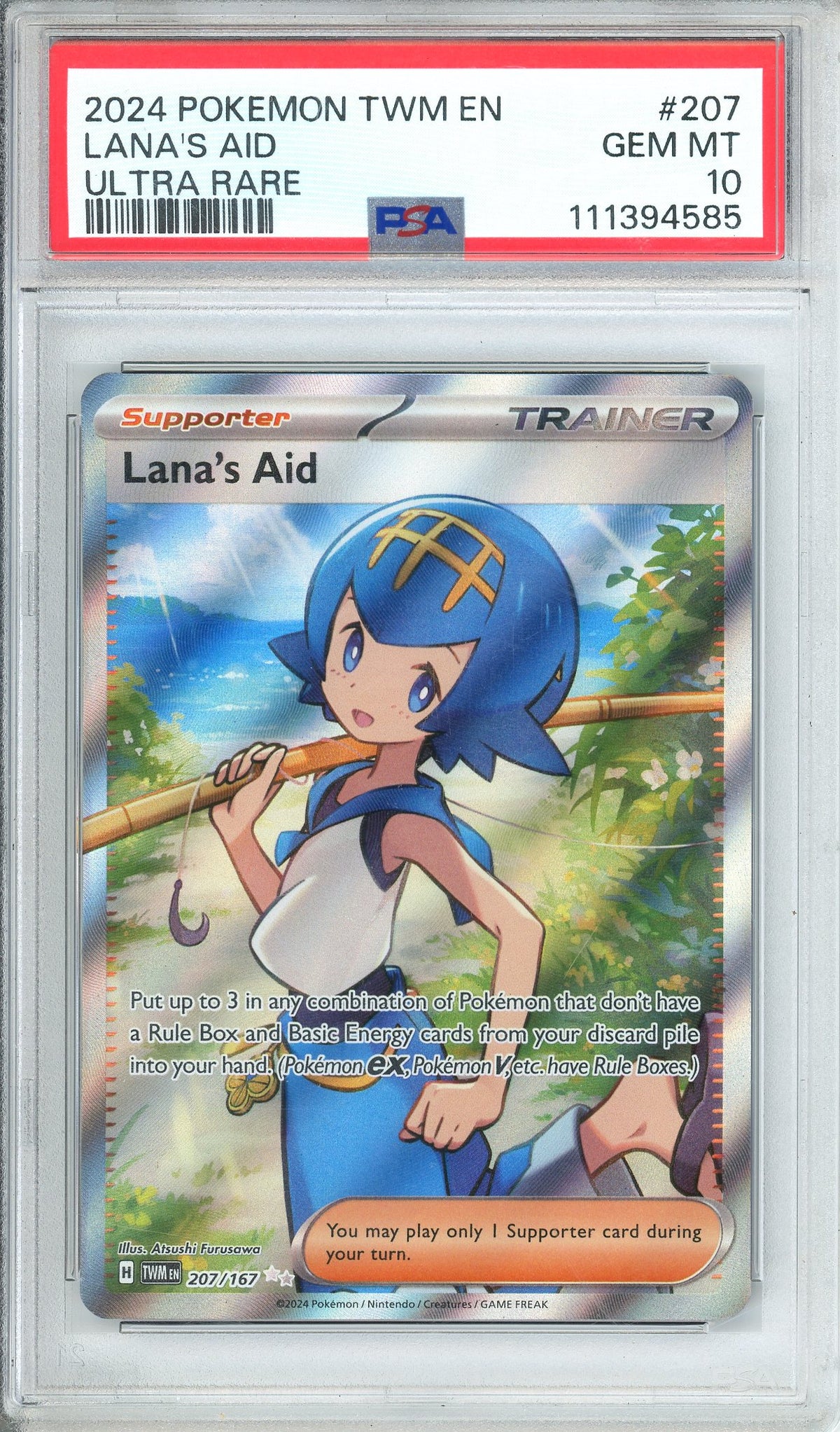 Pokemon Graded: Lana's Aid 207/167 Twilight Masquerade (2024) Full Art Holo PSA 10