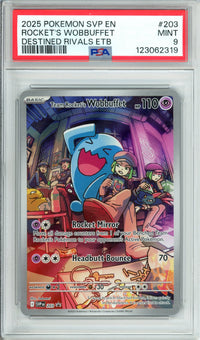 Pokemon Graded: Team Rocket's Wobbuffet #203 Destined Rivals ETB Promo (2025) Holo PSA 9