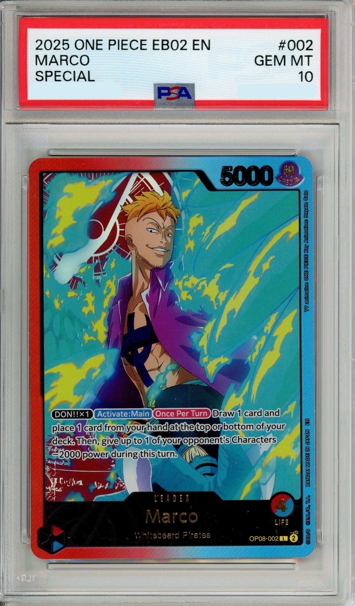 One Piece Graded: Marco OP08-002 Special Leader (2025) PSA 10