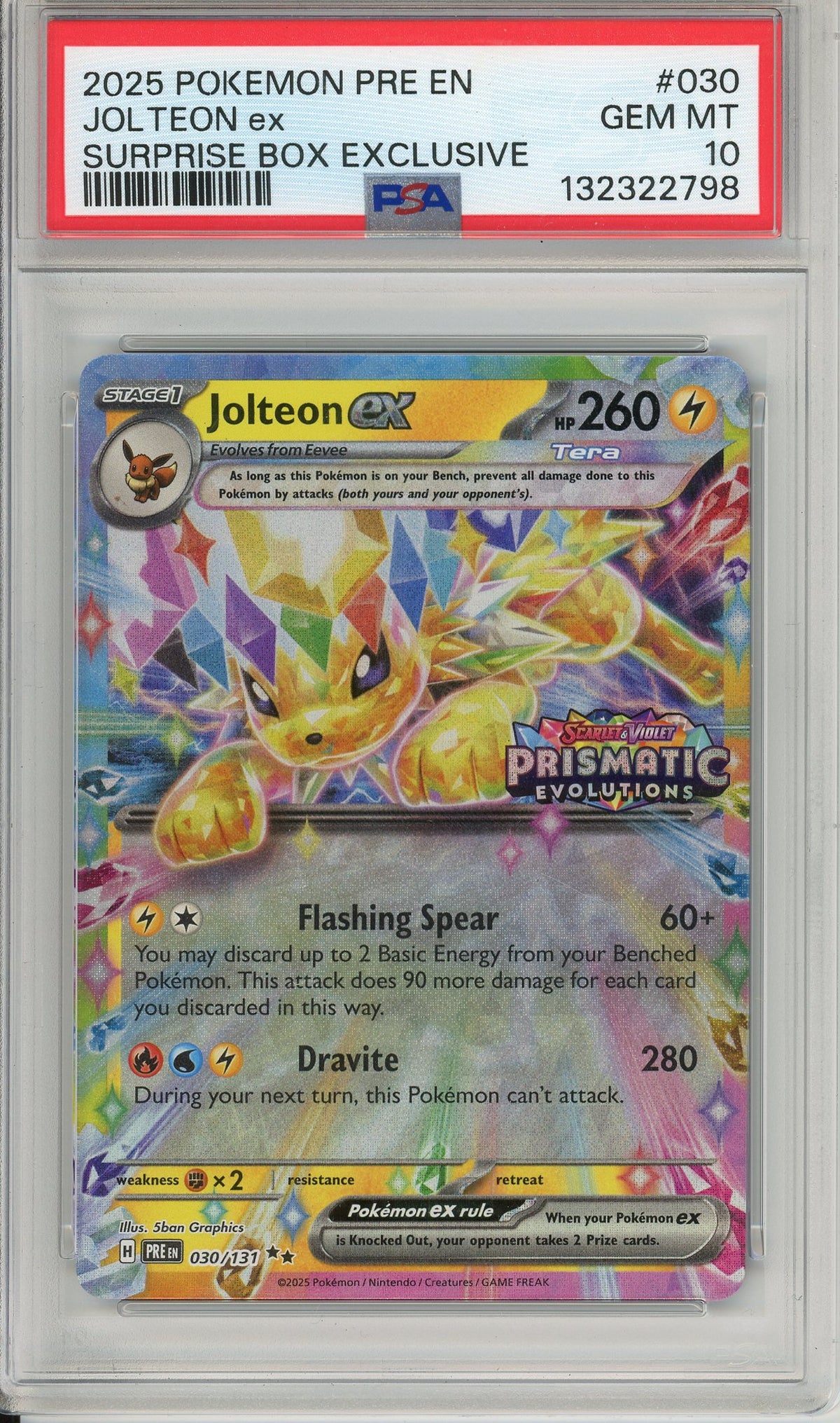 Pokemon Graded: Jolteon ex 30/131 Prismatic Evolutions Suprise Box Stamped (2025) Holo