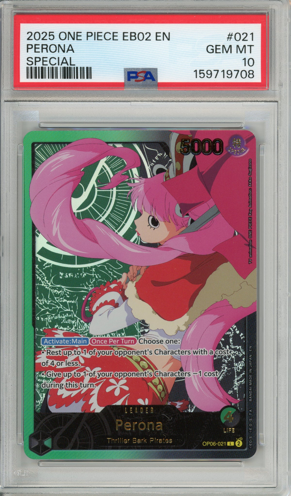 One Piece Graded: Perona OP06-021 Special Leader (2025) PSA 10