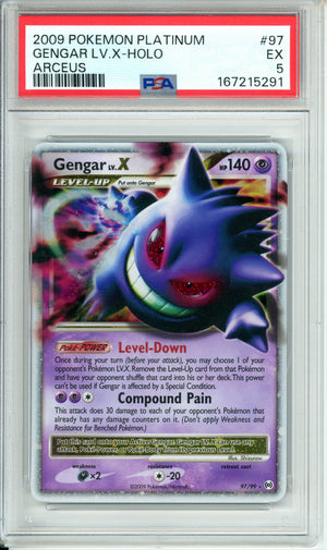 Pokemon Graded: Gengar LV. X 97/99 Platinum (2009) Holo PSA 5