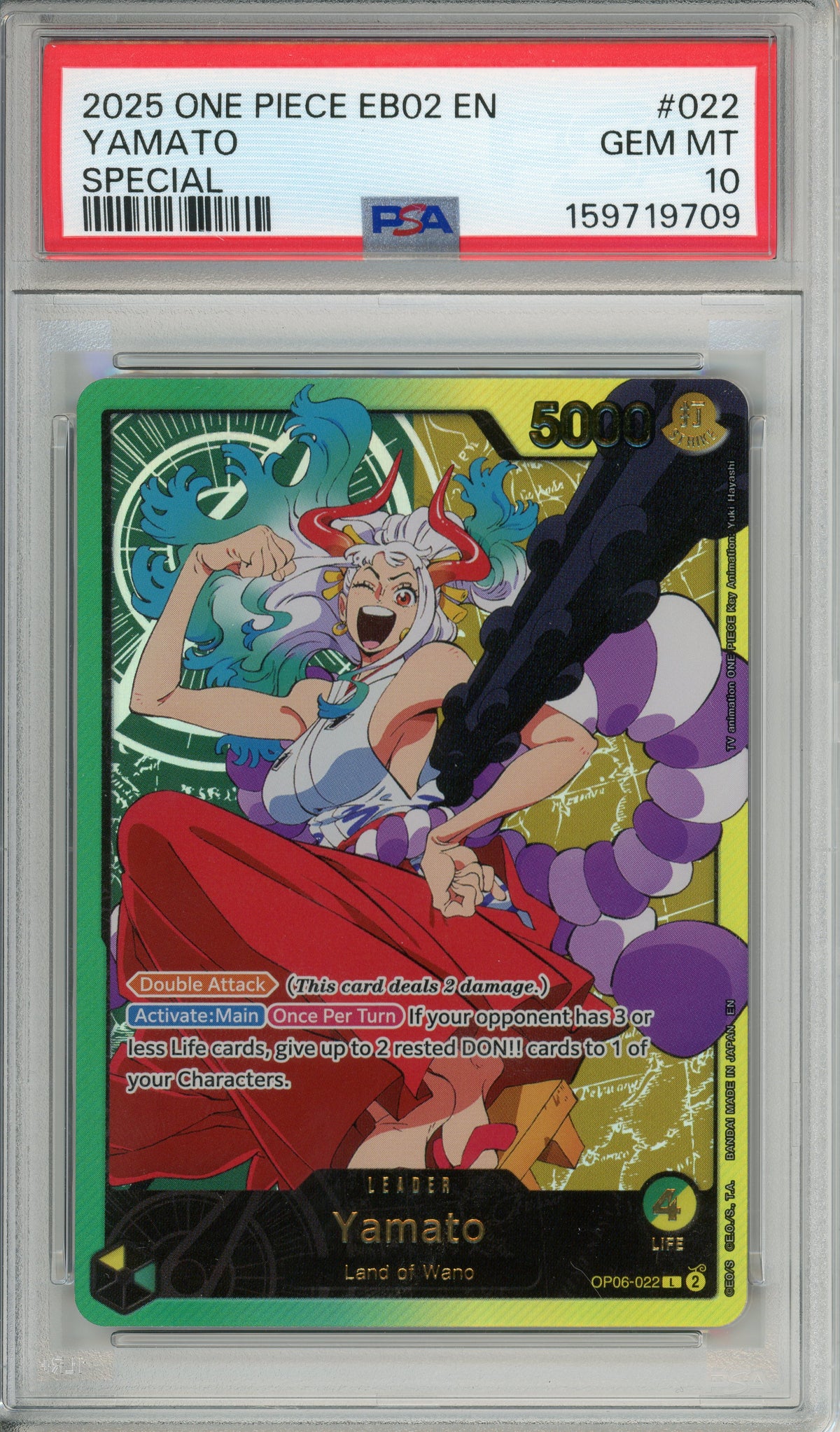 One Piece Graded: Yamato OP06-022 Special Leader (2025) PSA 10