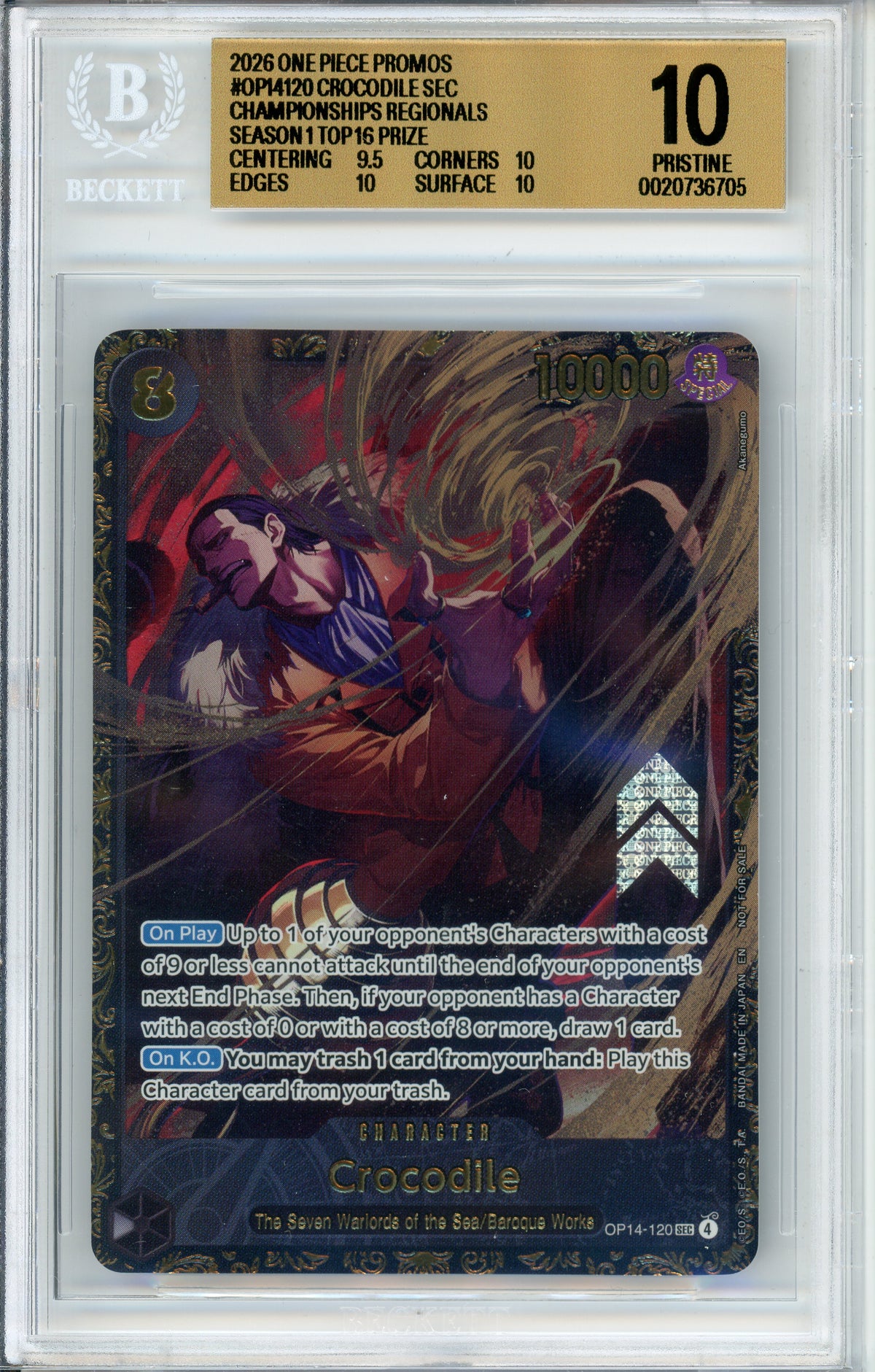 One Piece Graded: Crocodile OP14-120 Official Event Top Prize (2026) Beckett 10