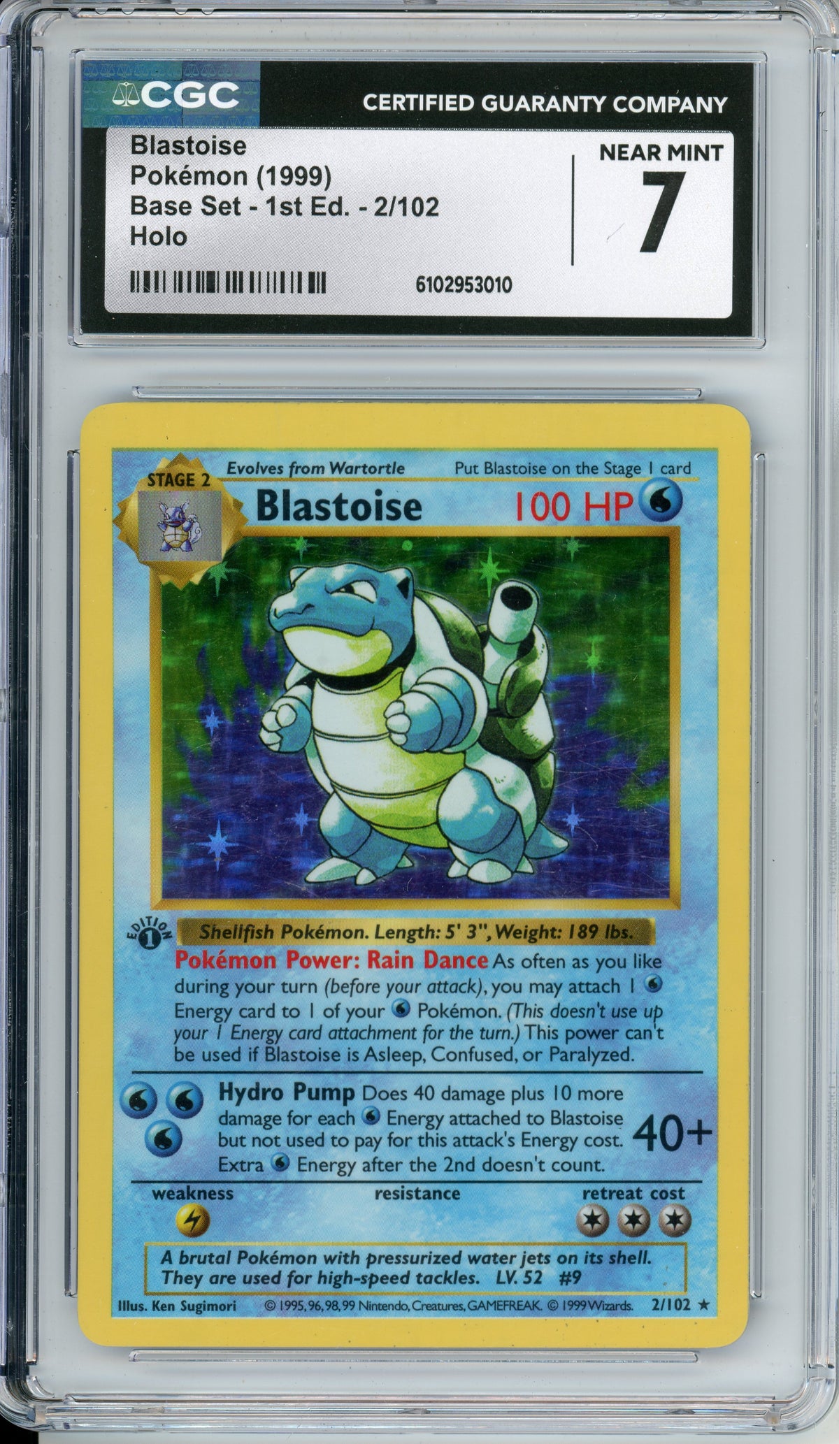 Pokemon Graded: Blastoise 1st Edition 2/102 Base Set (1999) Holo CGC 7