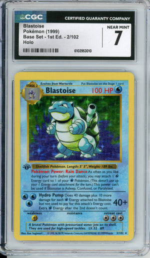 Pokemon Graded: Blastoise 1st Edition 2/102 Base Set (1999) Holo CGC 7