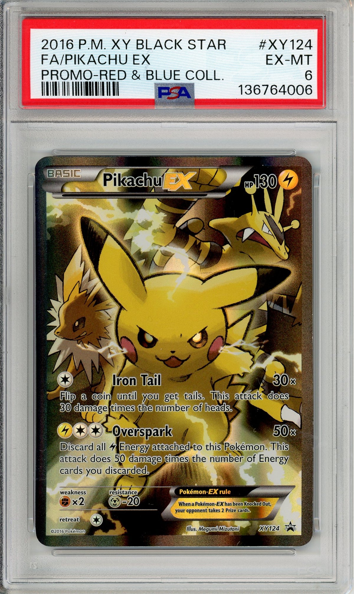 Pokemon Graded: Pikachu EX #XY124 XY Red & Blue Collection Promo (2016) Holo PSA 6