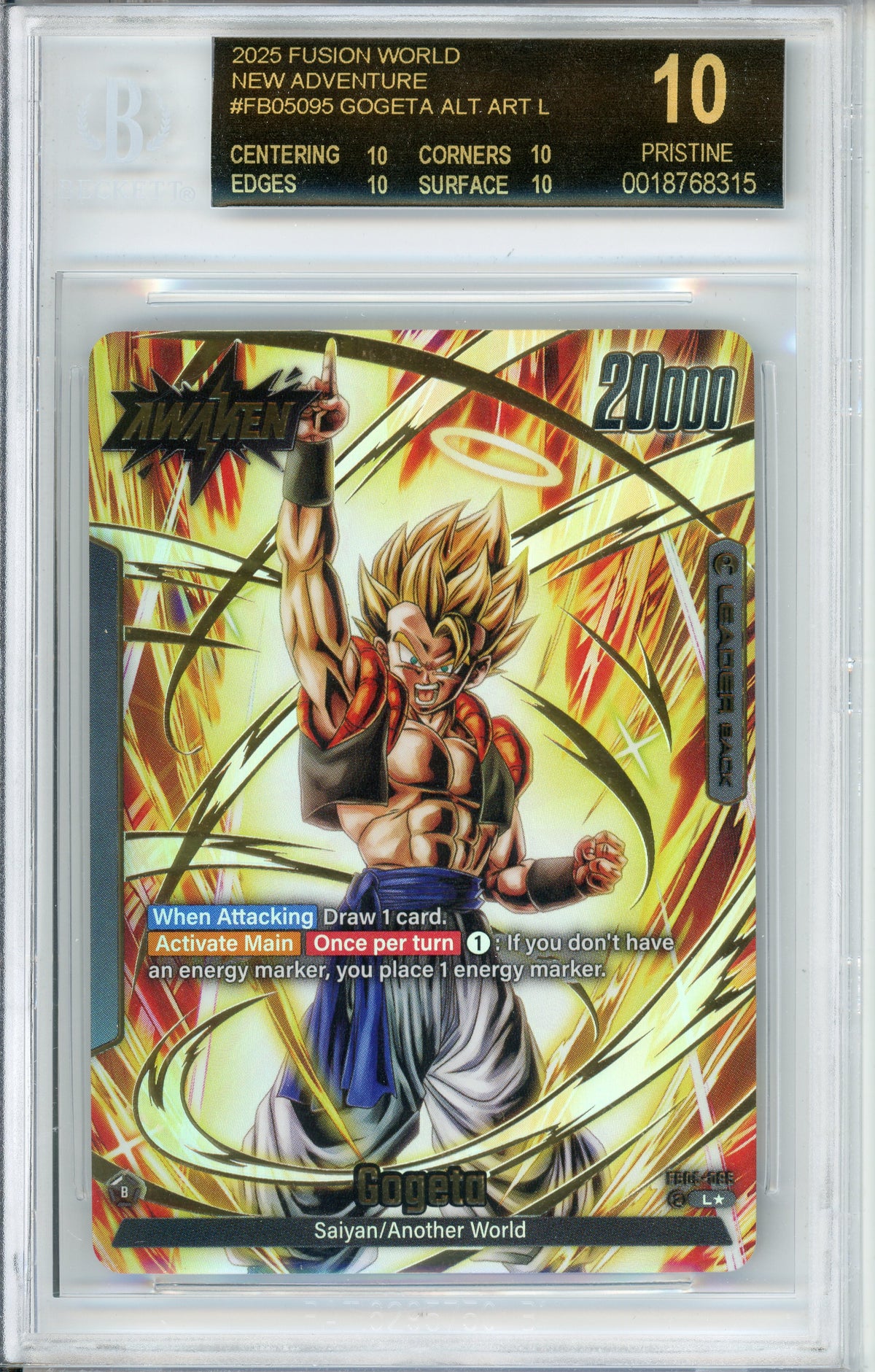 Dragon Ball Graded: Gogeta FB05-095 New Adventure Alt Art Beckett Black Label 10