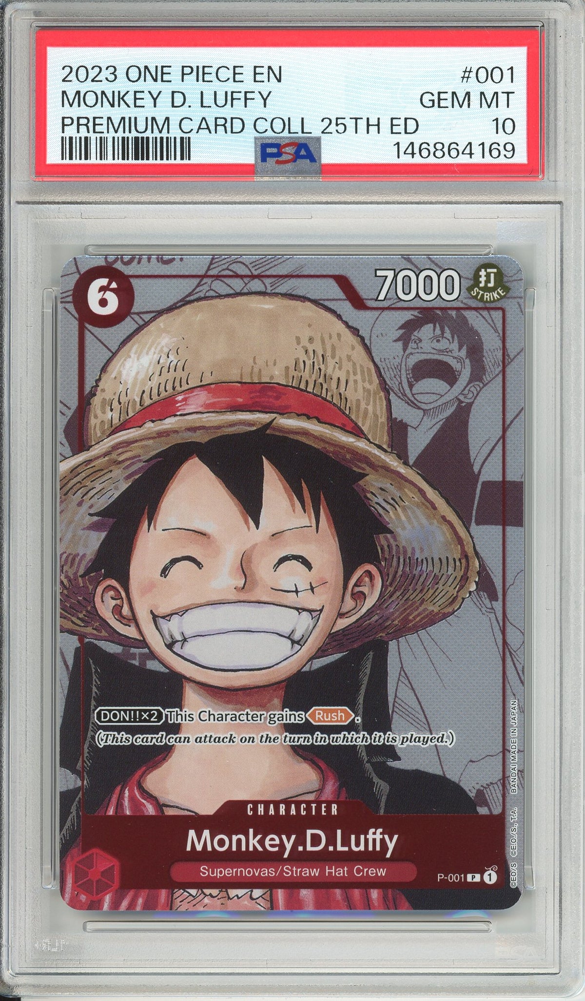 One Piece Graded:  Monkey D Luffy P-001 25th Anniversary Promo (2023) PSA 10