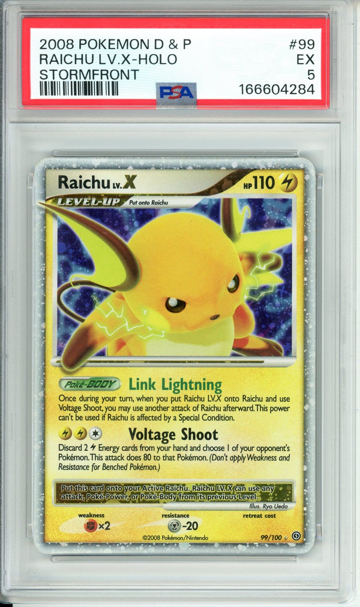 Pokemon Graded: Raichu LV. X 99/100 Stormfront (2008) Holo PSA 5