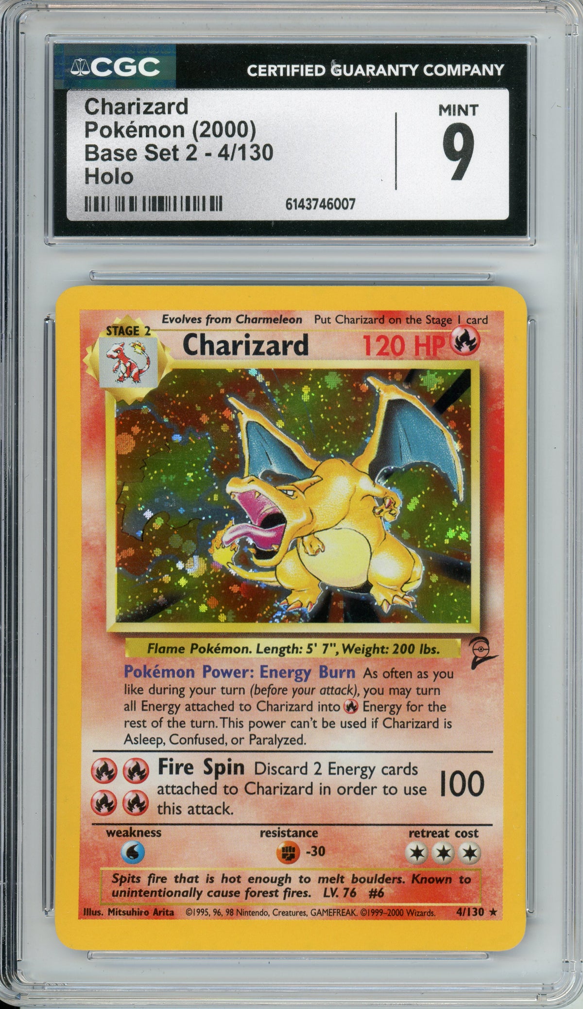 Pokemon Graded: Charizard 4/130 Base Set 2 (2000) Holo CGC 9