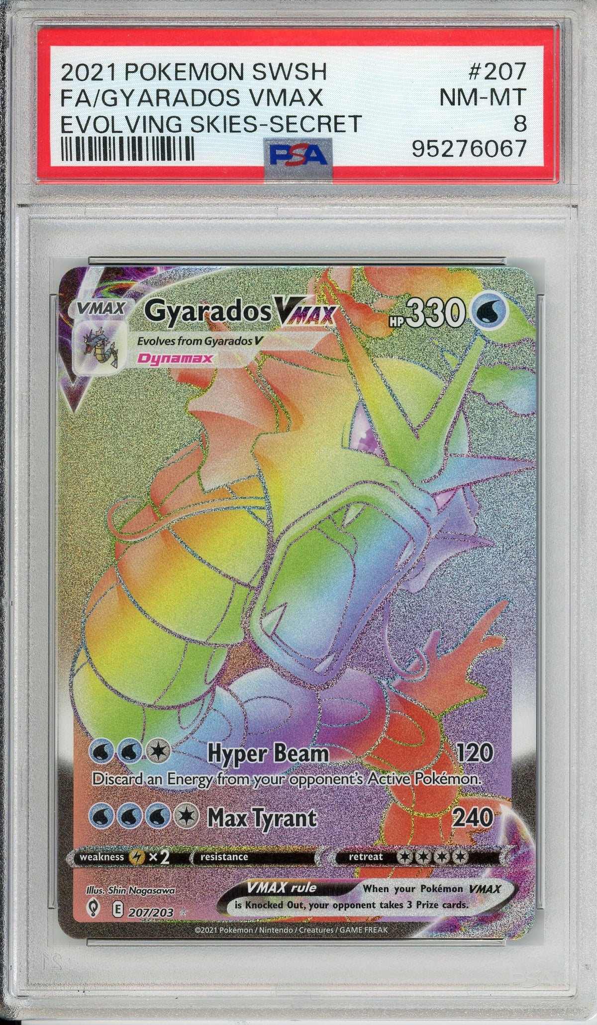 Pokemon Graded: Gyarados VMAX 207/203 Evolving Skies (2021) Rainbow Holo PSA 8