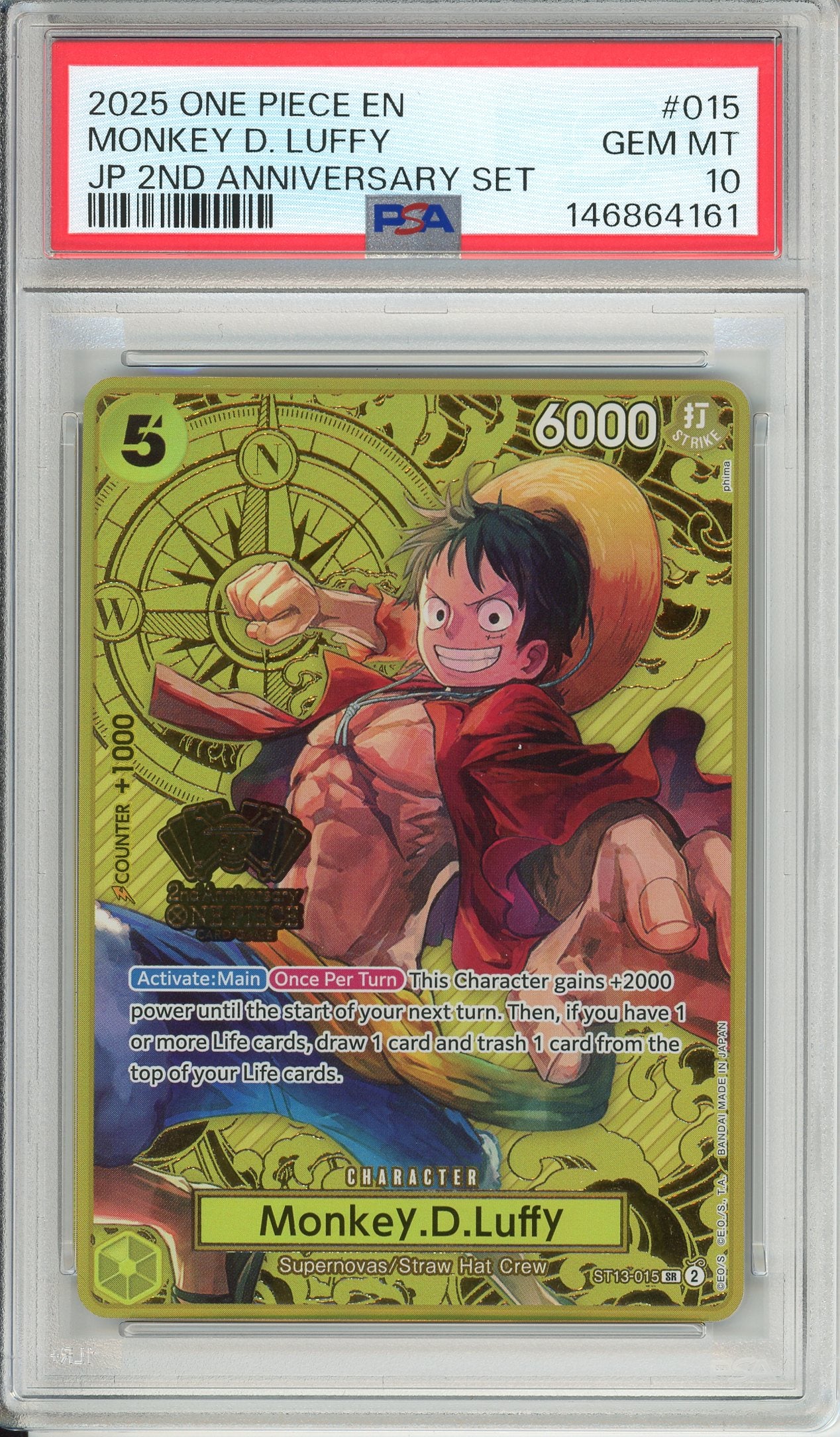 One Piece Graded: Monkey D. Luffy 2nd Anniversary Set ST13-015 PSA