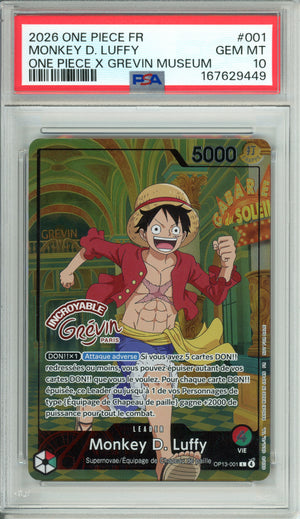 One Piece Graded. Monkey D. Luffy OP13-001 Grevin Museum (2026) PSA 10