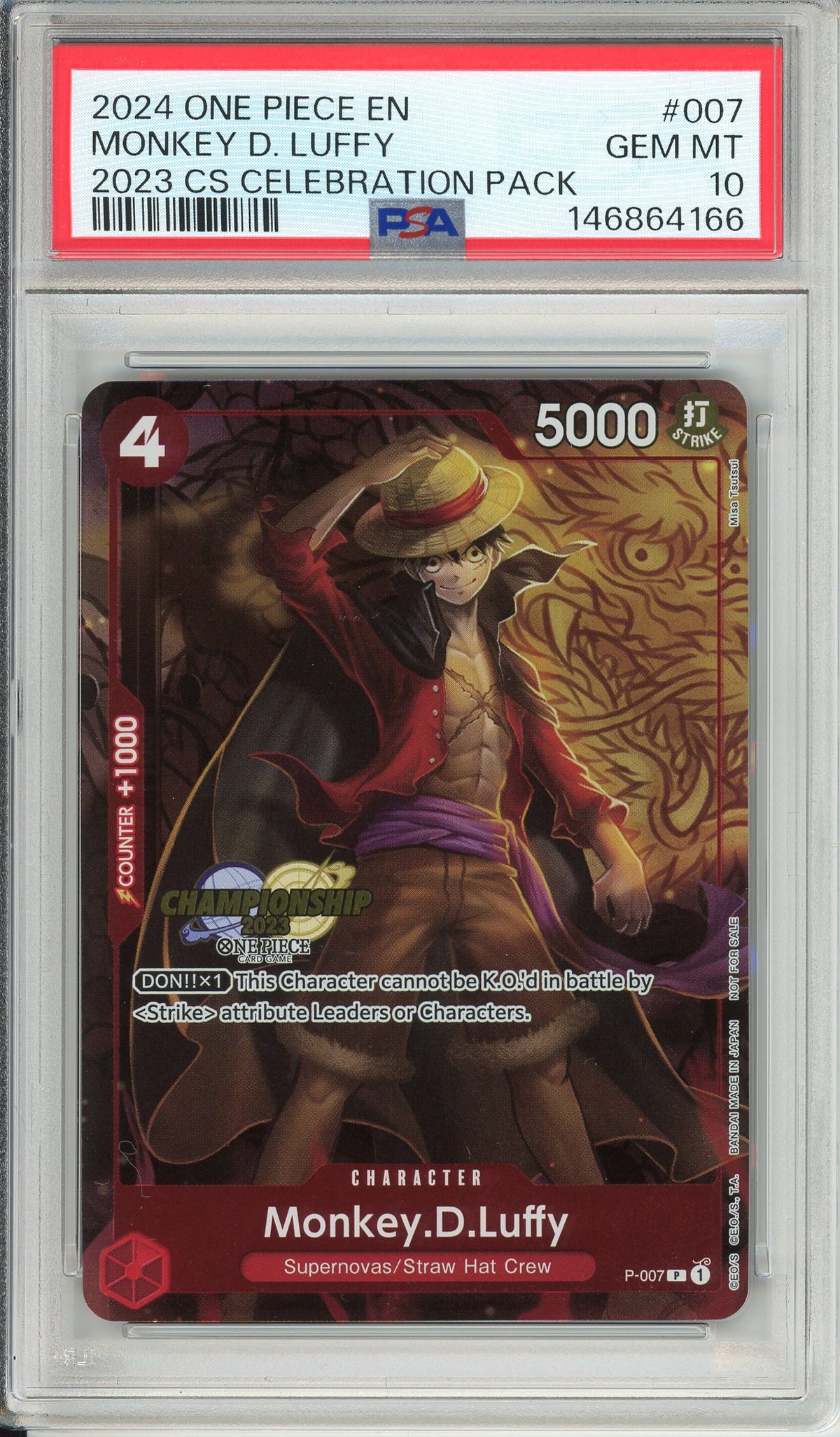 One Piece Graded: Monkey D. Luffy P-007 CS Celebration Pack (2024) PSA 10