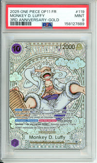 One Piece Graded: Monkey D. Luffy #119 OP11 3rd Anniversary Gold (2025) PSA 9