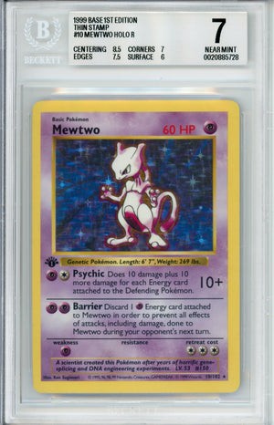 Pokemon Graded: Mewtwo 1st Edition 10/102 Base Set (1999) Thin Stamp Holo Beckett 7