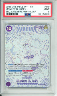 One Piece Graded: Monkey D. Luffy #119 OP11 3rd Anniversary Silver (2025) PSA 9