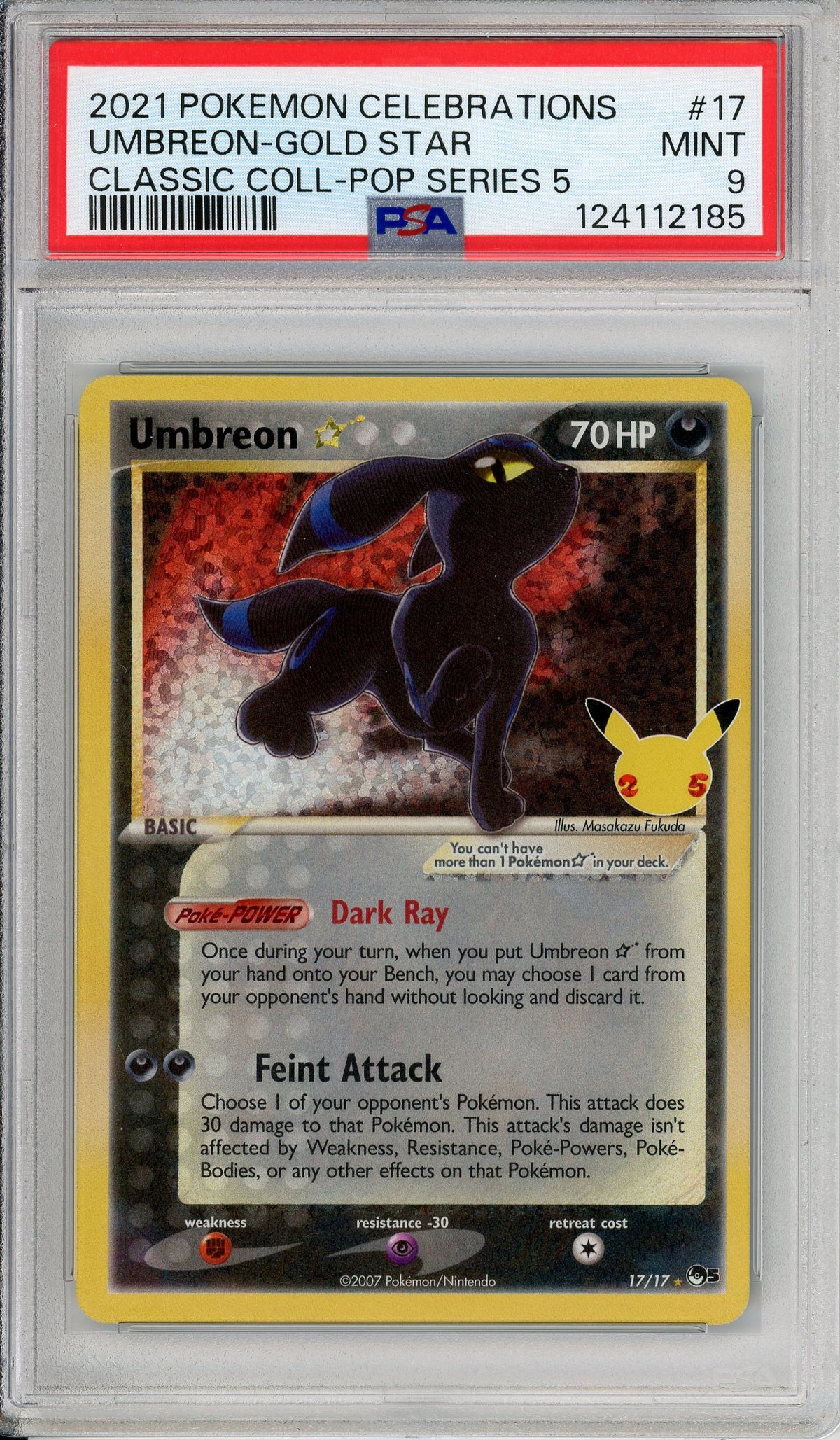 Pokemon Graded: Umbreon Gold Star 17/17 Celebrations Classic Collection (2021) Holo PSA 9