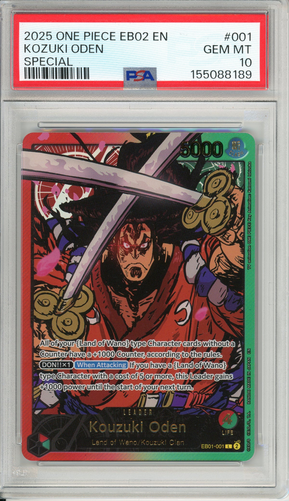 One Piece Graded: Kozuki Oden EB01-001 Special Leader (2025) PSA 10
