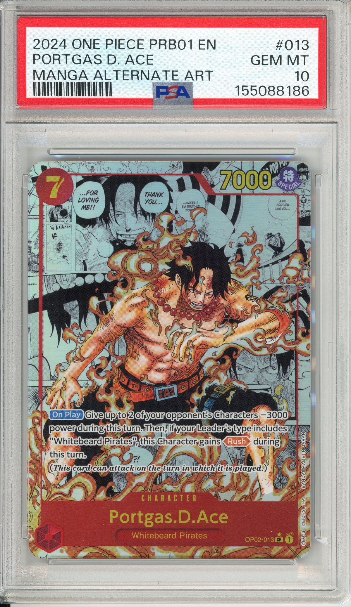 One Piece Graded: Portgas D. Ace OP02-013 Manga Alt Art (2024) PSA 10