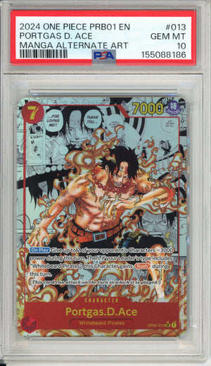 One Piece Graded: Portgas D. Ace OP02-013 Manga Alt Art (2024) PSA 10