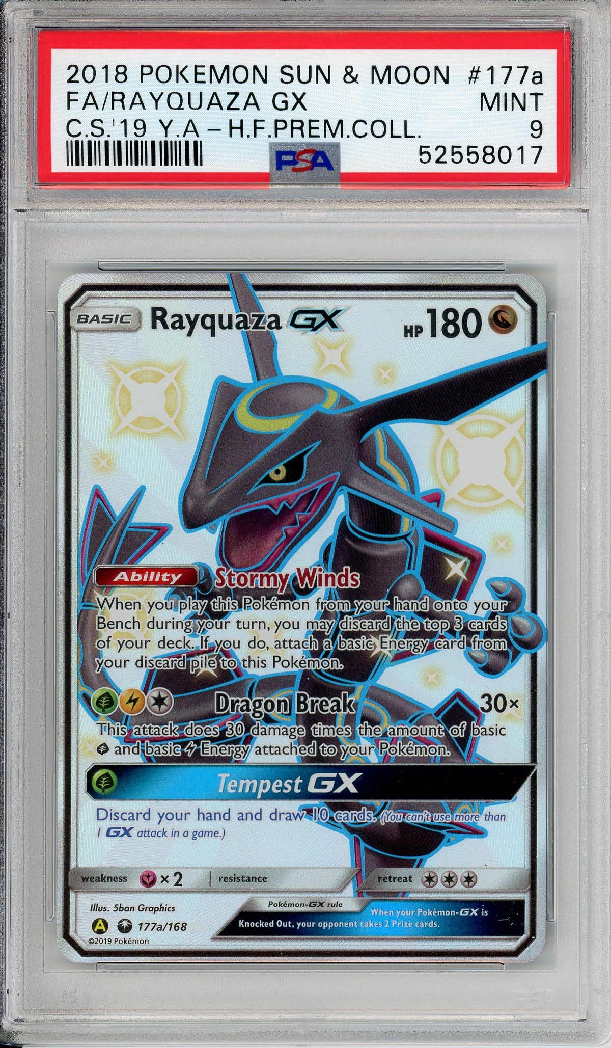 Pokemon Graded: Rayquaza GX 177a/168 Sun & Moon Celestial Storm (2018) Full Art Holo PSA 9