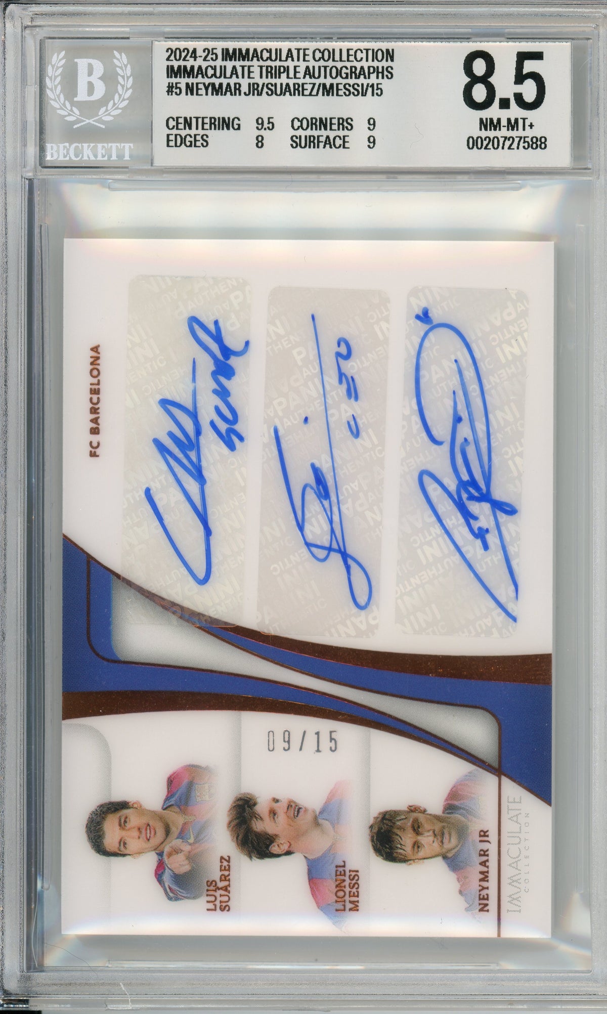 Sports Graded: Immaculate Triple Autographs #5 Neymar/Messi/Suarez Beckett 8.5