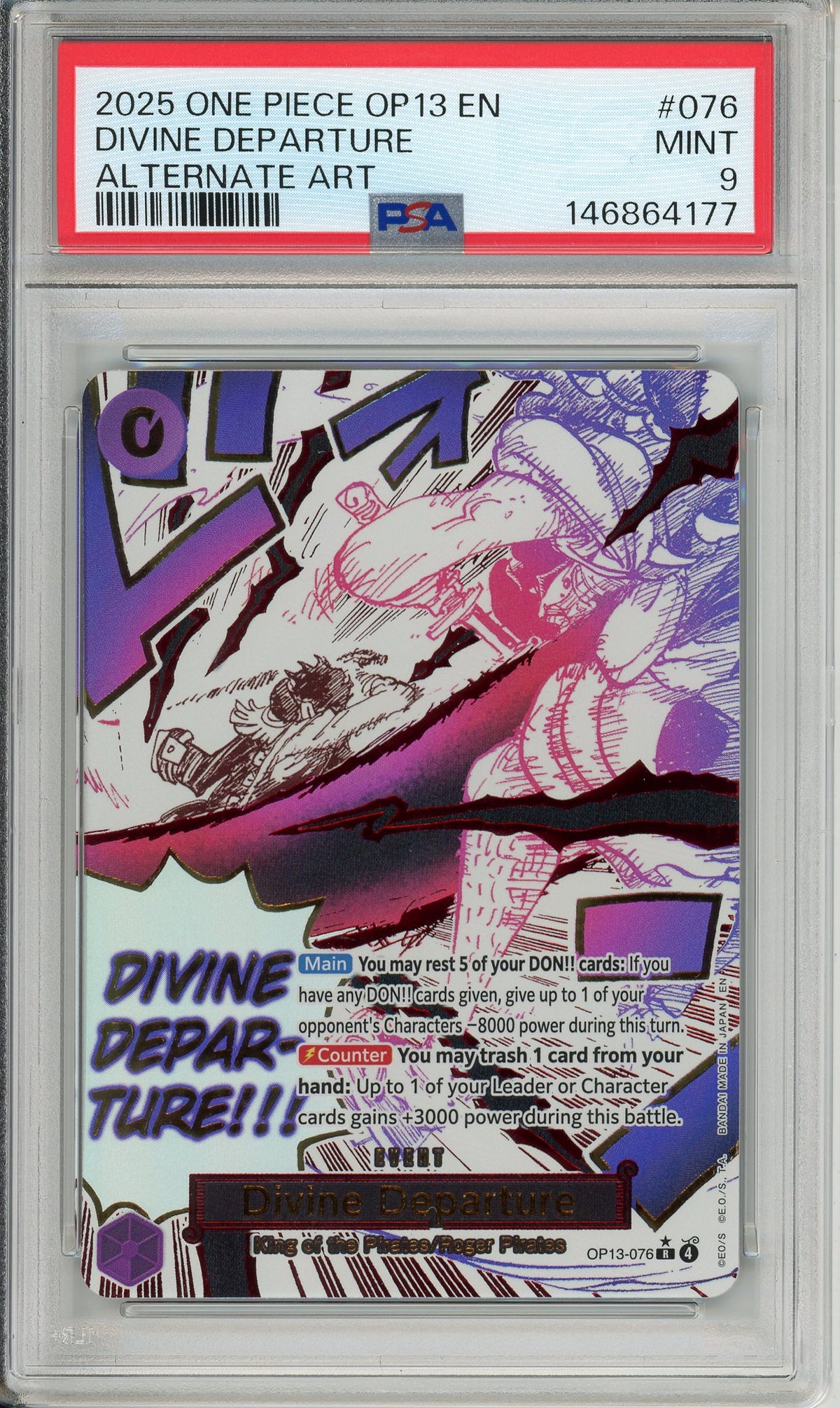 One Piece Graded: Divine Departure OP13-076 Carrying On His Will Alternate Art PSA 9