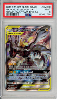 Pokemon Graded: Pikachu & Zekrom GX #SM168 Tag Team Tin Promo (2019) Full Art Holo PSA 9