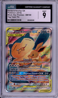 Pokemon Graded: Eevee & Snorlax GX #SM169 Tag Team Tin Promo (2019) Holo CGC 9