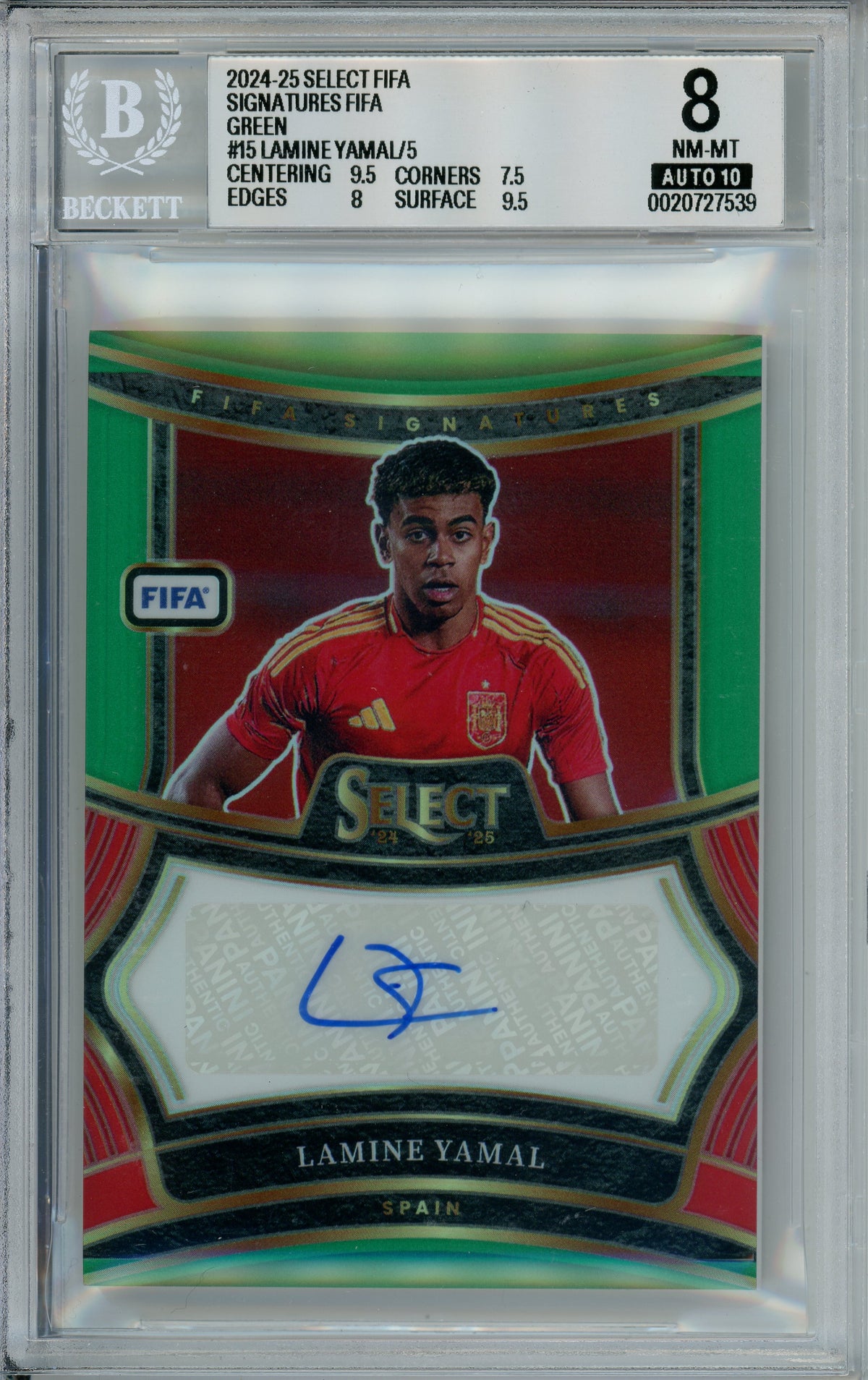 Sports Graded: Lamine Yamal #15 Signature FIFA (2024-25) Green Beckett 8