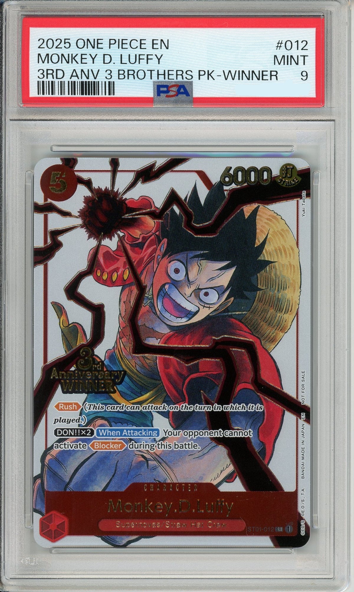 One Piece Graded: Monkey. D. Luffy ST01-012 3rd Anniversary Winner Foil PSA 9