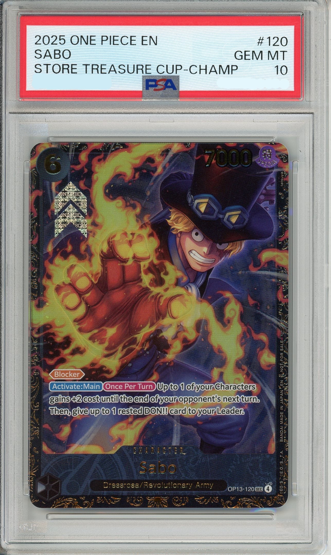 One Piece Graded: Sabo OP13-120 Store Treasure Cup Champ. 2025 PSA