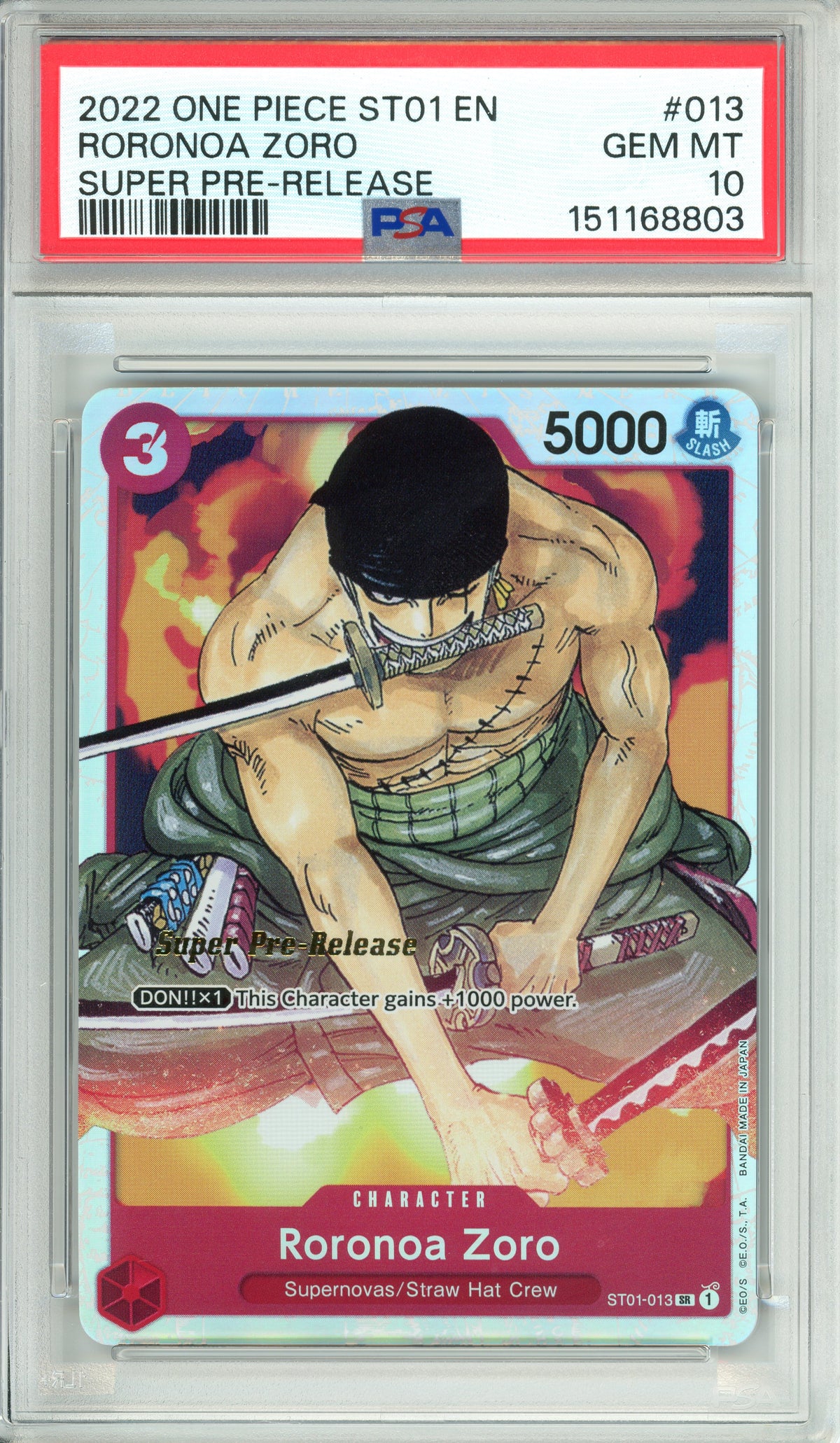 One Piece Graded: Roronoa Zoro ST01-013 Super Pre-Release (2022) PSA 10