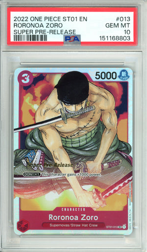 One Piece Graded: Roronoa Zoro ST01-013 Super Pre-Release (2022) PSA 10